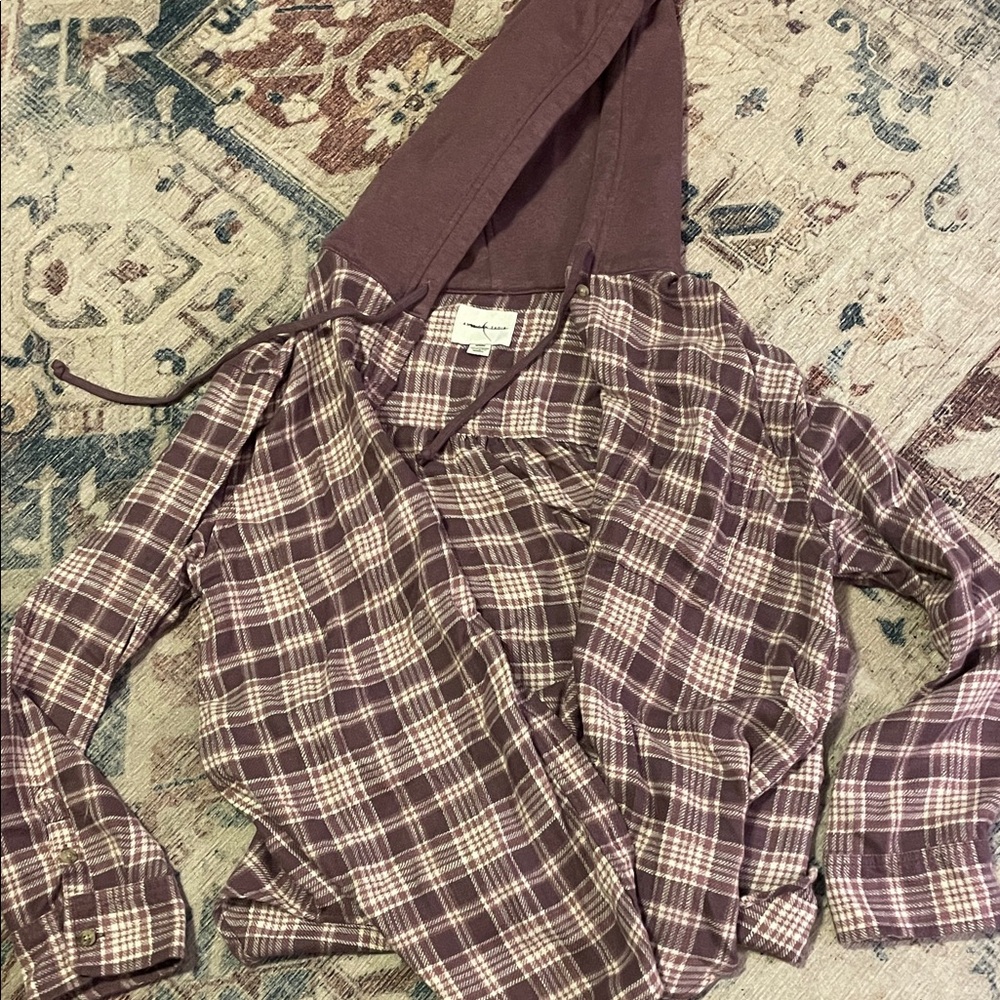 American Eagle Plaid Hooded Shirt
